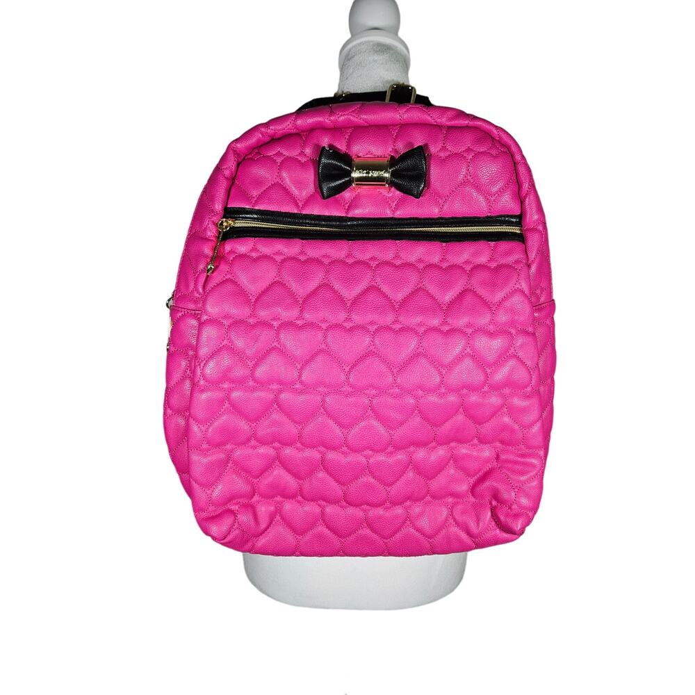 Betsey Johnson Large Backpack Black Pink Fuchsia Bag with Bow